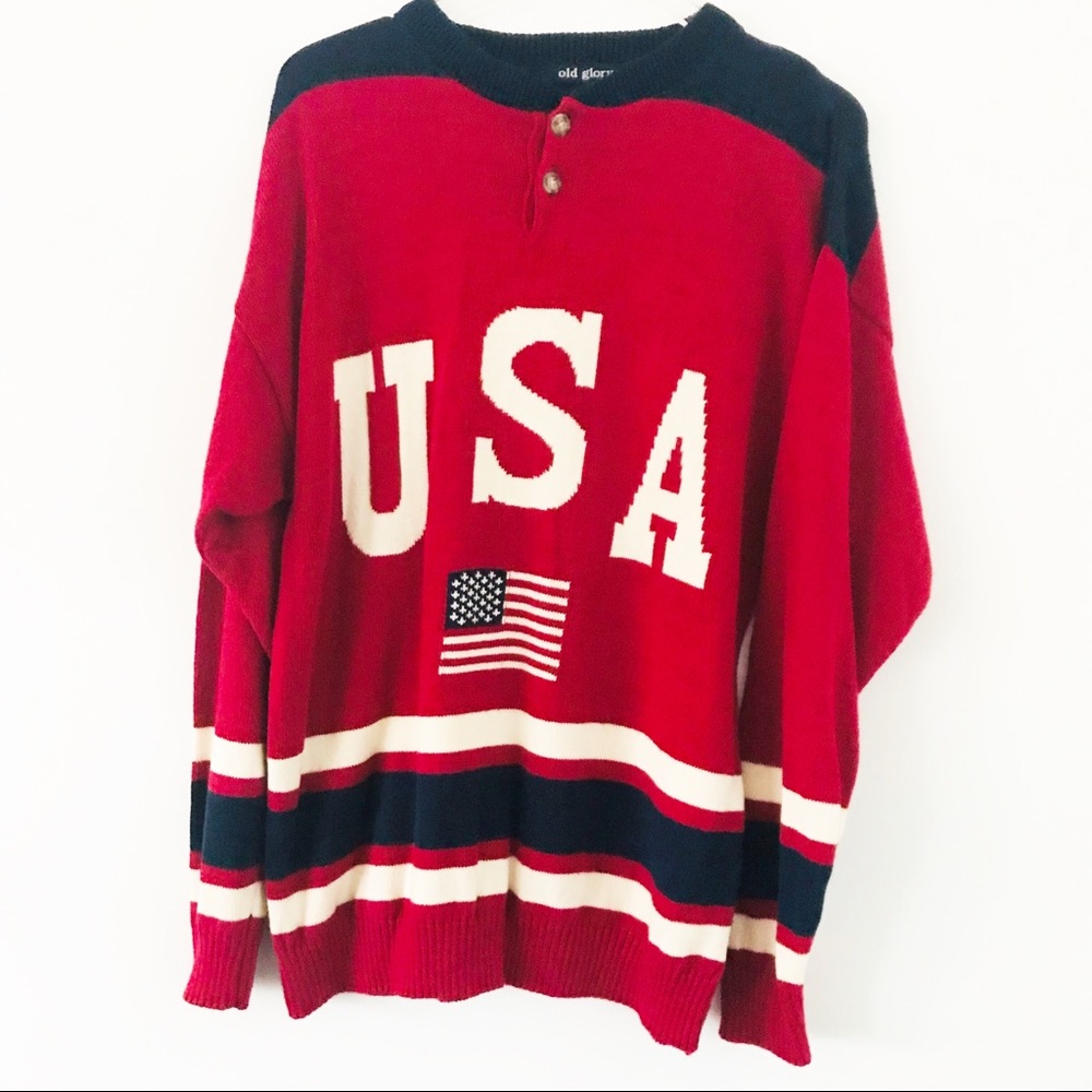 Vintage OLD GLORY Patriotic USA Sweater,  Size XL